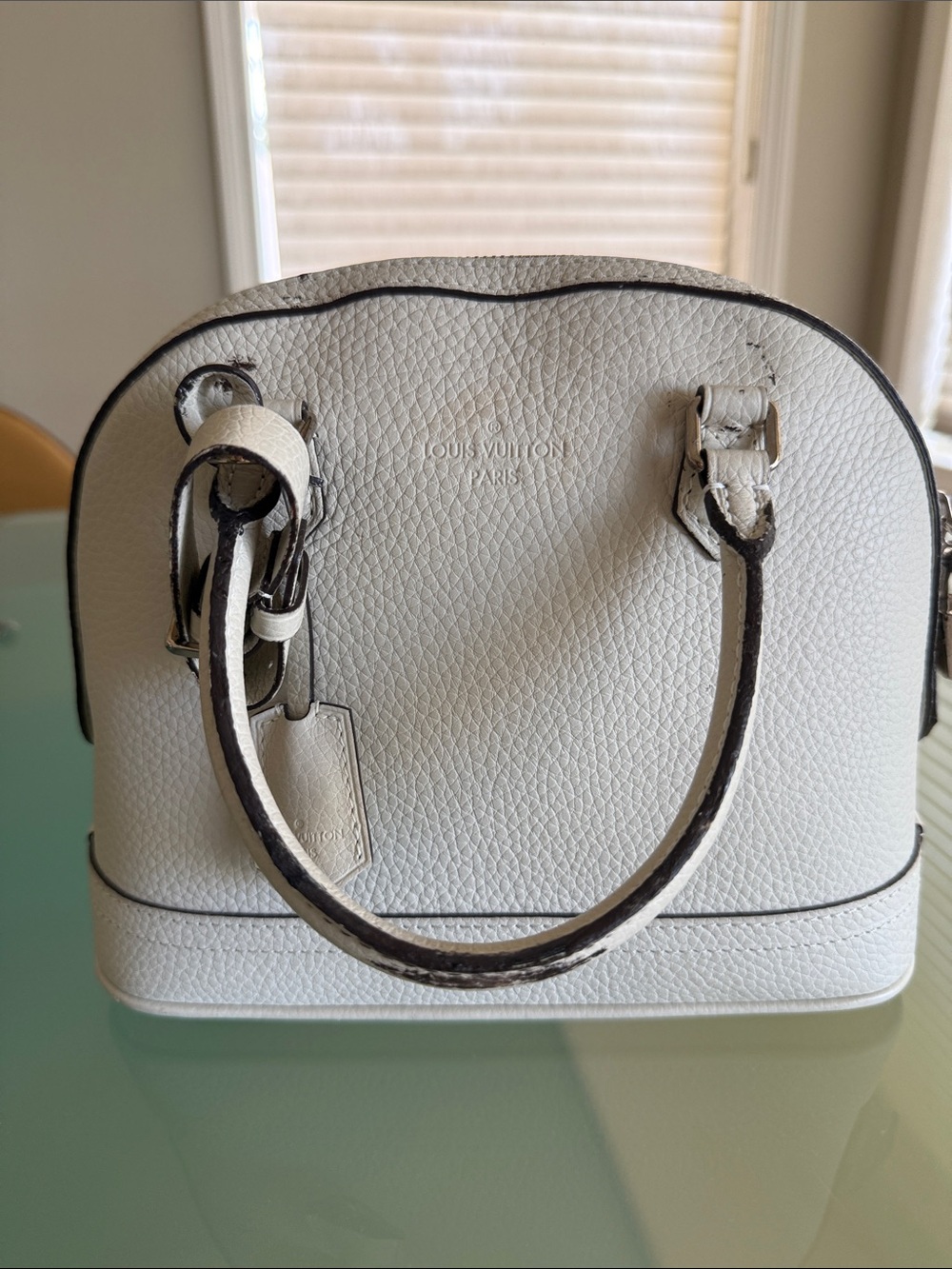 Louis Vuitton White Alma Mini Satchel in Textured Leather